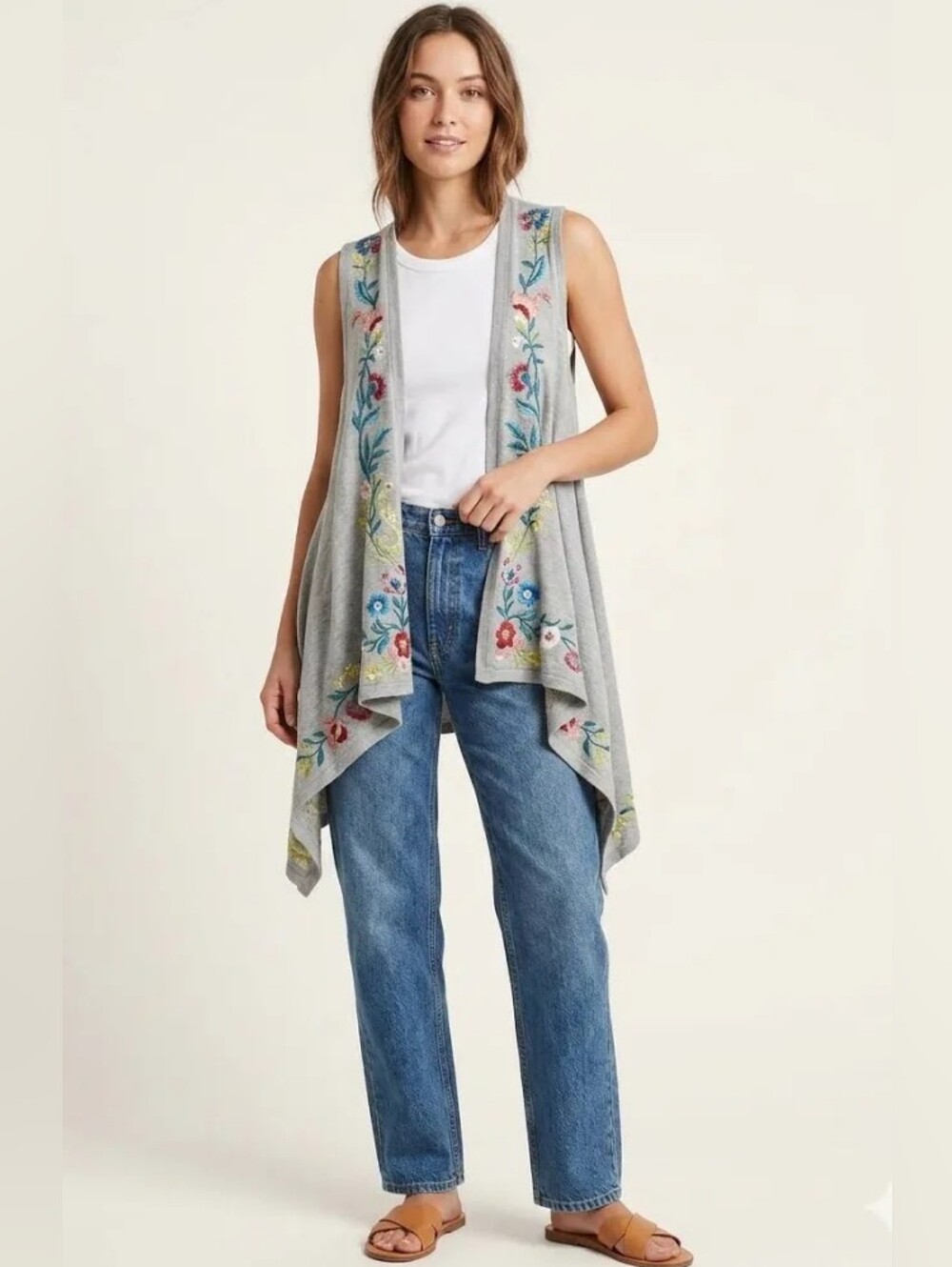 Sundance Embroidered Open Front Cardigan Vest – Size L